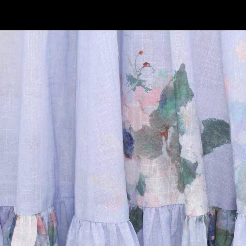 Zimmermann Blue Floral Cutout Maxi Dress Tie Waist Tiered Size 0 (US 2) - Picture 9 of 14